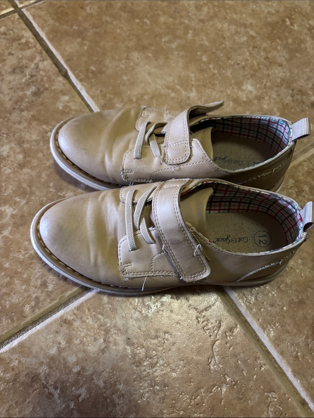 Cat & Jack Beige Kids Dress Shoes with Hook-and-Loop Strap